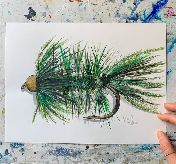 Bucktail jig fishing lure watercolor art print
